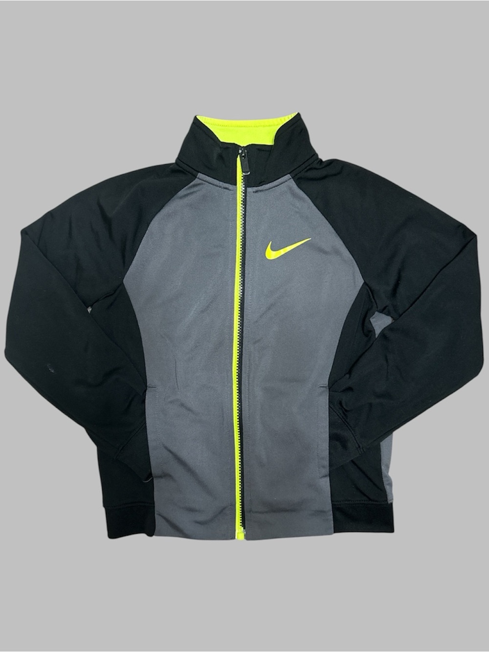 Nike Boys Black & Gray Performance Jacket with Neon Yellow Zip